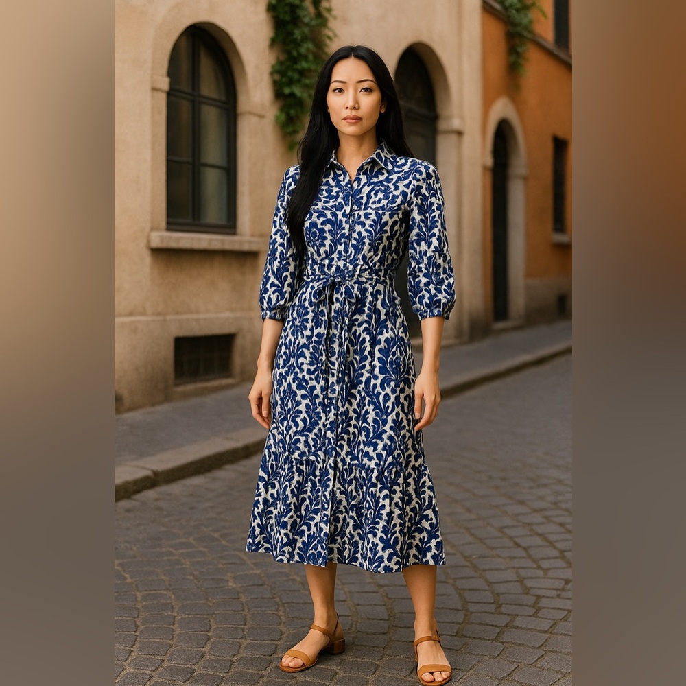 Zara Blue and White Bishop Sleeve Sundress